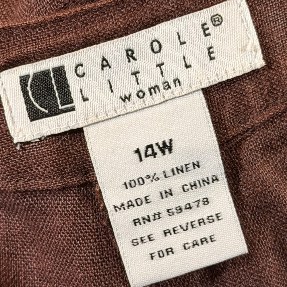 Carole Little Pants Women 14W Brown Linen Wide Leg Trousers Elastic Back - Picture 7 of 9